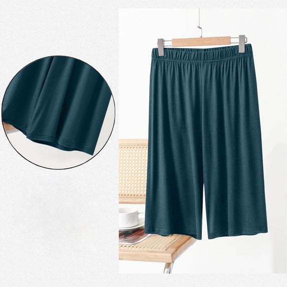 VONCOS Womens Wide Leg Lounge Pants Elastic Waist Cropped Soft Modal Cotton Blend Flowy Casual Pants Army Green,Size M
