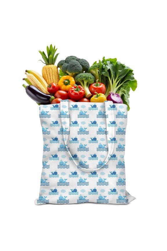 abstract Ocean Canvas Tote Bag with Nautical Marine Life and Cartoon Shark Print, Durable Eco-Friendly Reusable Shopping Tote, Lightweight Foldable Handbag for Sea & Beach Use