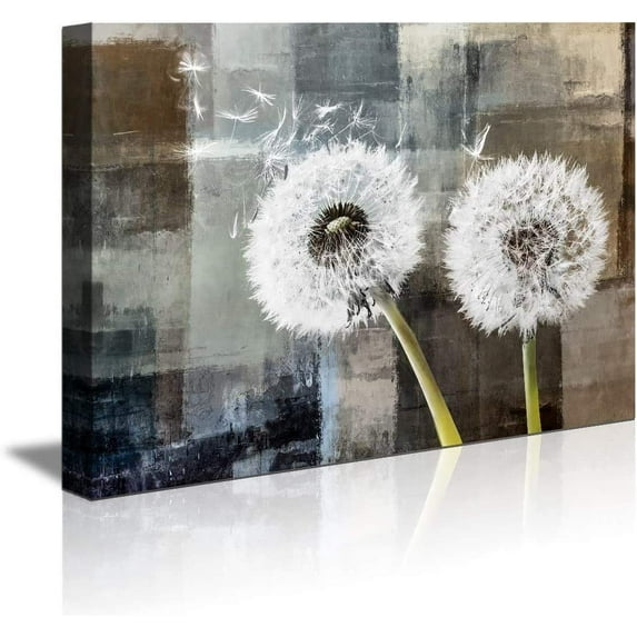 abstract Wall Art Black and white Dandelion Wall Art for Living Room Blue Floral Picture on Wood Background Canvas Prints Artwork for Home Decor 12x16 Inch Wood Grain Watercolor Painting