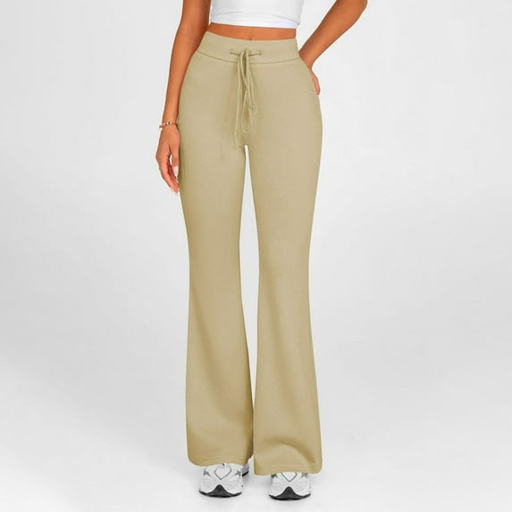 absuyy Bootcut Yoga Pants for Women High Waisted Workout Athletic Pants Cozy Flare Leggings Beige M