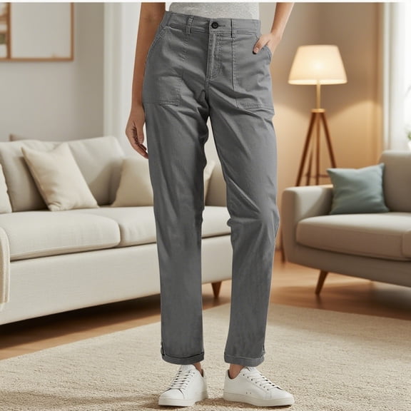 absuyy Cargo Pants for Women Elastic High Waist Khaki Pants with Pockets Fall Winter Casual Work Trouser Gray 3XL