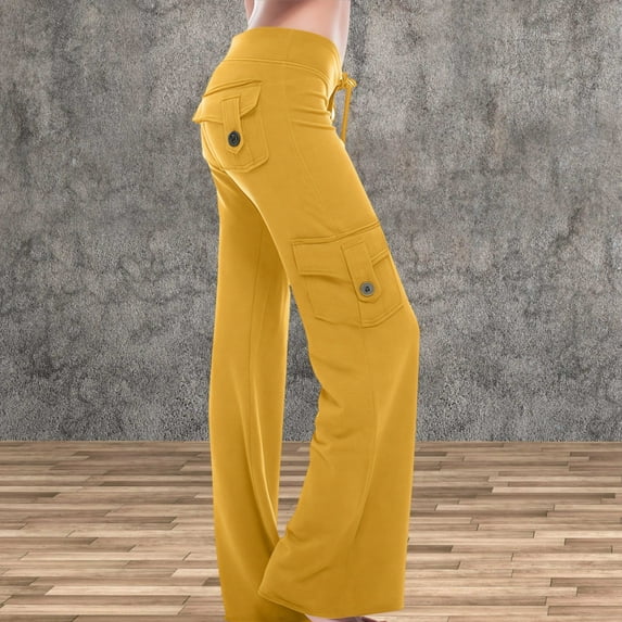 absuyy Cargo Pants for Women High Waist Tummy Control Yoga Pants Elastic Workout Casual Workout Trousers with Pockets