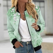 absuyy Coats for Women 2023 without hoods Mid-Length Zipper Green Juniors Jackets Size M