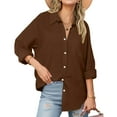 thumbnail image 1 of ZunFeo Collared Shirts for Women Long Sleeve Lapel Cotton Linen with Pocket Blouse Tops Coffee Button Down Shirts for Women Size S, 1 of 9