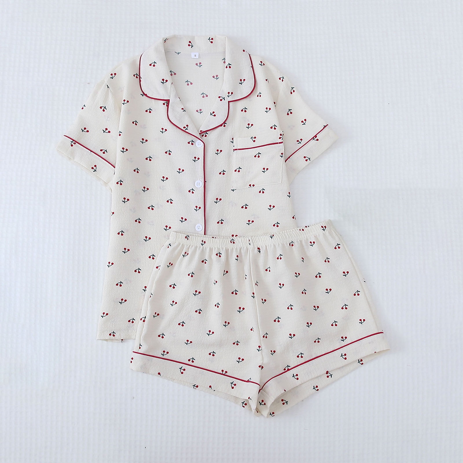 Women's Short Sleeve Pajama Set in Cherry Print