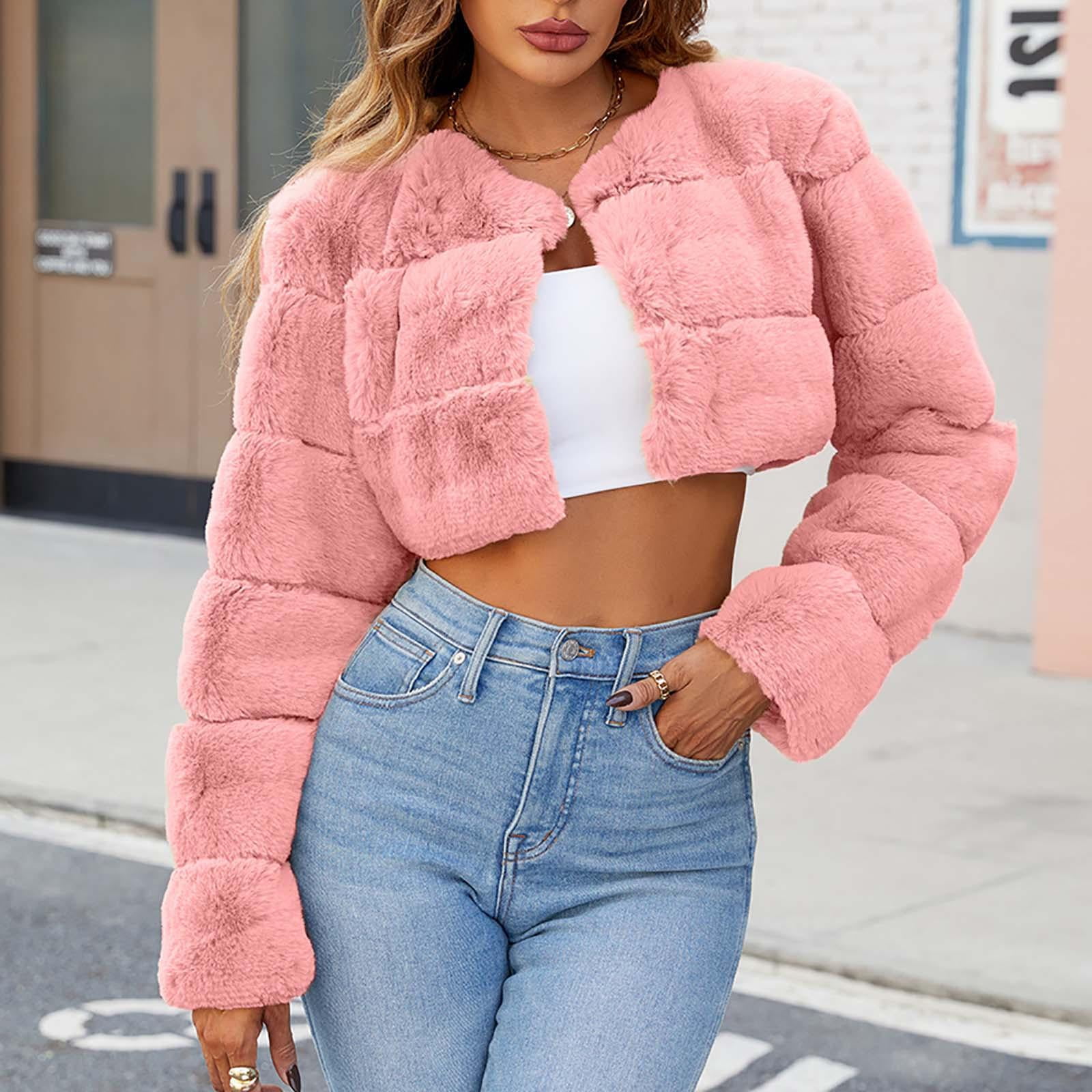 ファッション特集 Jacket Fur Faux absuyy for Winter Warm V-neck Solid Women Clothing
