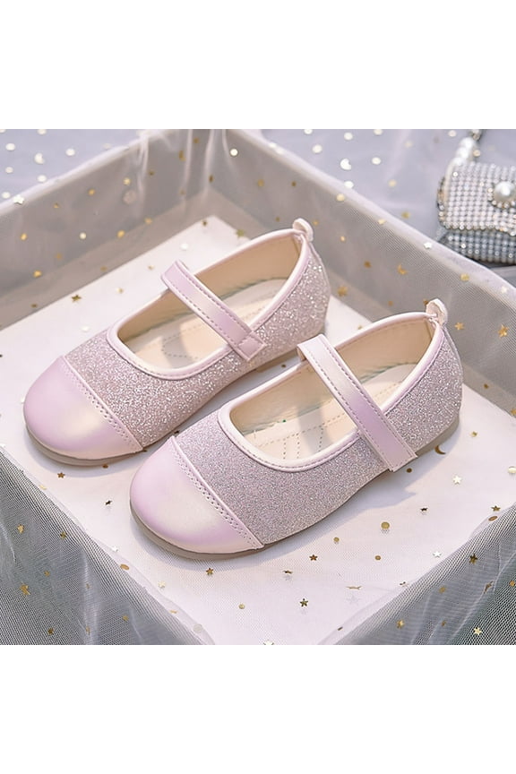 Girls Glitter Mary Jane Flats Sparkly Dress Shoes with Hook Loop Strap Round Toe for Kids Little Kids Pink 10C-4Y,Size 27