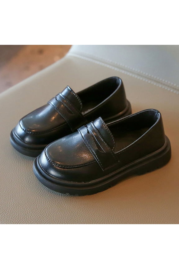 Girls Loafers Slip On Chunky Sole School Shoes for Kids, Closed Toe Penny Loafer Casual Dress Shoes - Black, Size 6.5M-2M,Size 2 M