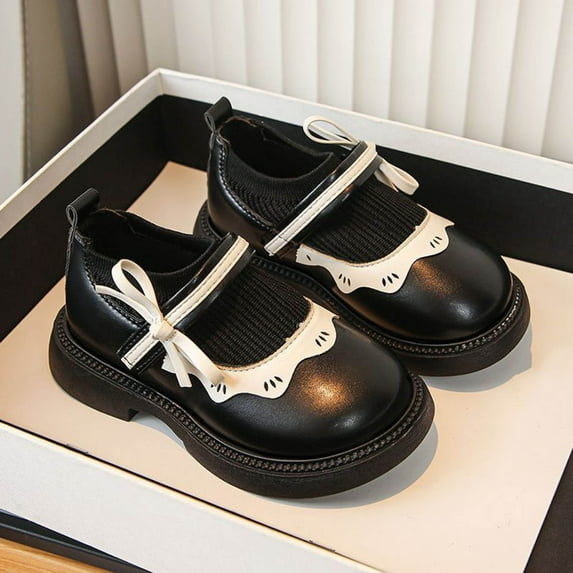 absuyy Girls Mary Jane School Shoes Platform Slip-On Loafers for Kids Cat Paw Bow Non-Slip Sole Comfortable Sock Liner Black US 8.5C-13.5Y,Size 3