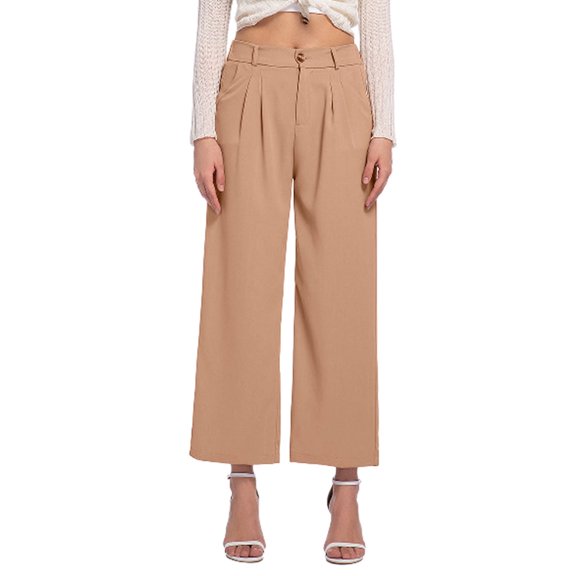 absuyy High Waisted Suit Pants for Women Wide Leg Dress Pants Button Casual Trousers 2025 for Office Work Brown 2XL