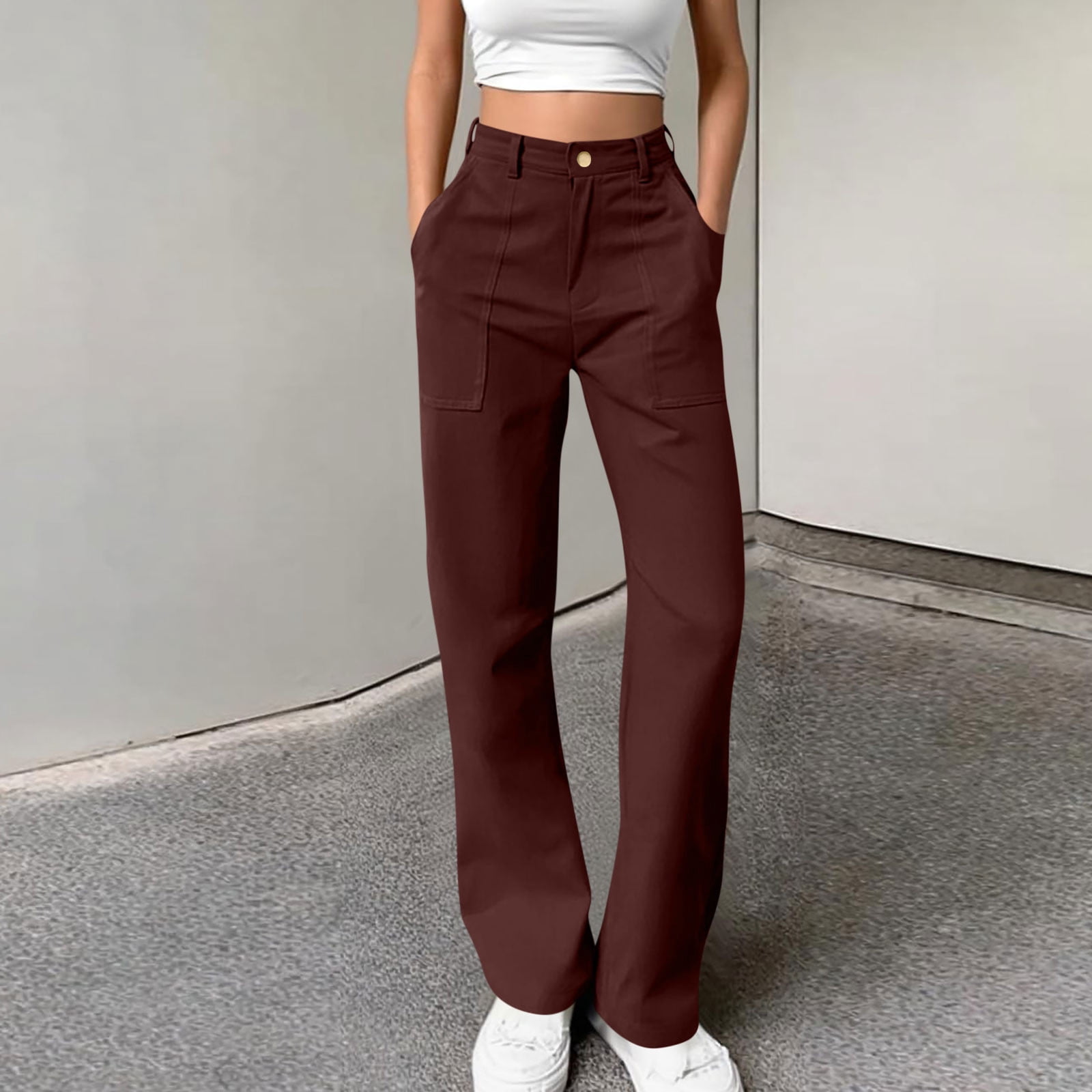 Straight Leg Work Trousers Women 2026.absuyy High Wasited Cargo Pants for Women Straight Leg Work Pants 2025 ...