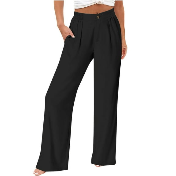 absuyy High Wasited Pants for Women Wide Leg Dress Pants Button Pockets Casual Trousers 2025 Black XL