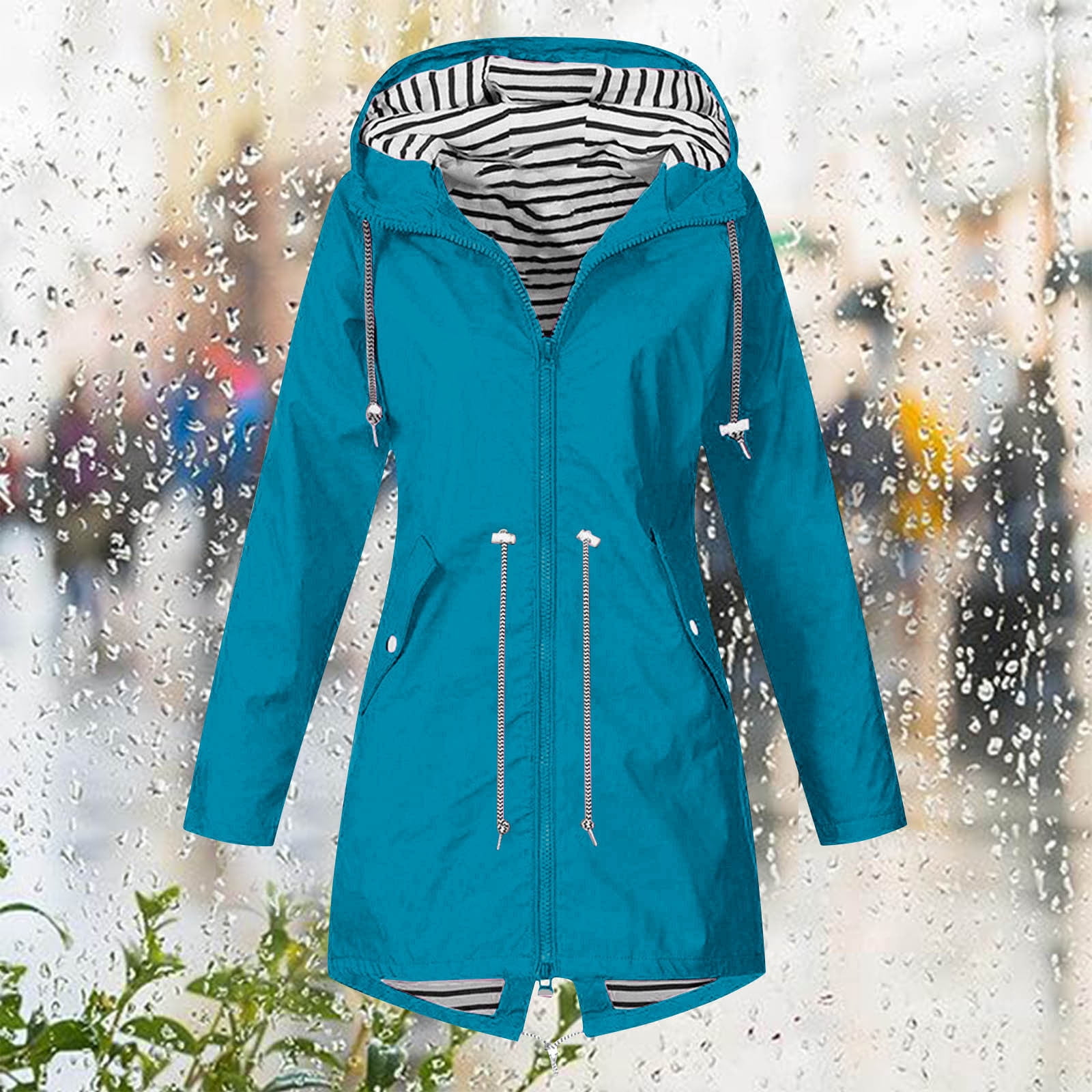 Women's Casual Windbreaker Jacket with Hood and Pockets