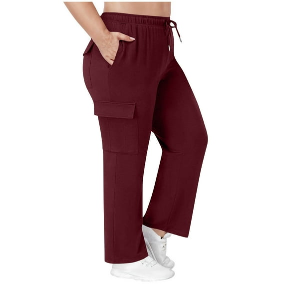 absuyy Plus Size Cargo Pants for Women High Waisted Multiple Pockets Workout Pants Baggy Casual Trousers Red 3XL
