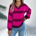 thumbnail image 1 of absuyy Striped Sweaters for Women Warm V-Neck Fall Winter Knit Sweaters Long Sleeve Warm Pullover Tops 2025, 1 of 6