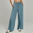thumbnail image 1 of absuyy Summer Pants for Women 2025 High Waisted Palazzo Pants Wide Leg Cotton Linen Blend Trousers with Pockets Blue L, 1 of 9