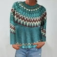 thumbnail image 1 of absuyy Sweaters for Women Clearance Casual Printed Winter Warm Long Sleeve Round Neck Knitted Sweaters for Women Blue Size S, 1 of 5