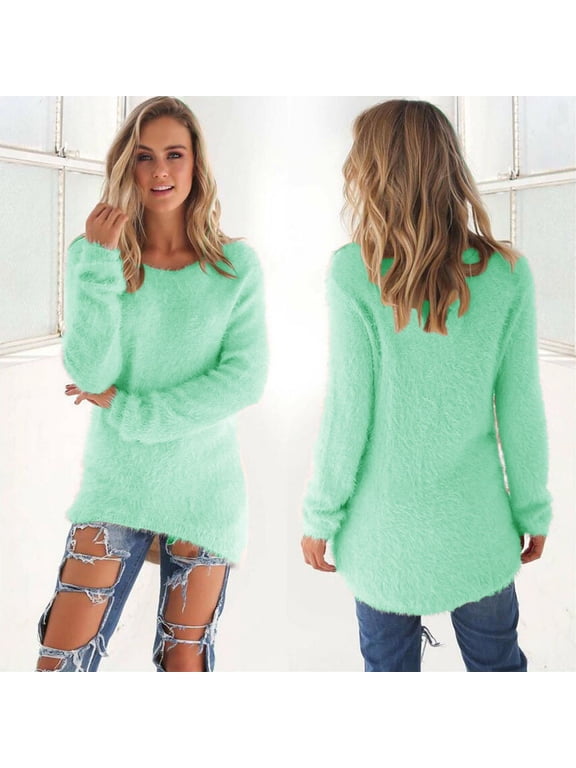 Sweaters for Women Long Sleeve Casual Pullover Crewneck Sweater Top Green Size XL