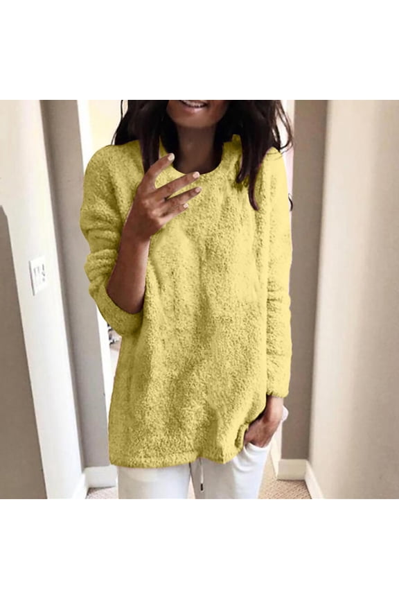 Sweaters for Women Pullover Crewneck Loose Long Sleeve Casual Fashion Sweater for Women tops Yellow Size 2XL