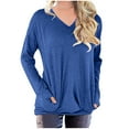 thumbnail image 1 of absuyy Sweatshirts for Women Loose Fit Oversized Tshirts Casual Solid Color With Pockets V Neck Long Sleeve Blouse Blue Size XL, 1 of 5