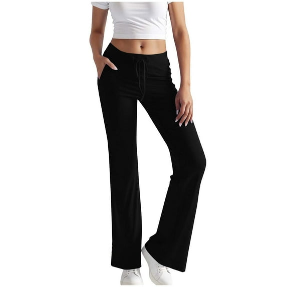 absuyy Tummy Control Yoga Pants for Women Elastic High Waisted Workout Pants with Pockets Straight Leg Dress Trousers Black L