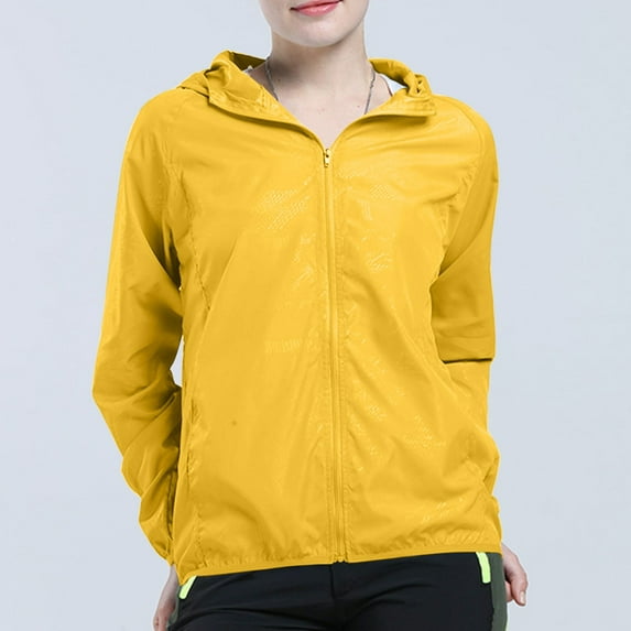 absuyy Windbreaker Jacket for Women Sunscreen Lightweight Waterproof Quick Dry Bicycle Sports Windproof Outdoor Zipper Jackets Yellow Size 3XL