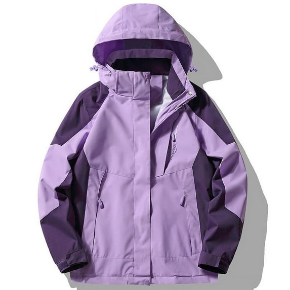 absuyy Windbreaker Jackets for Women Single-Layer Charge Windproof Warm Zip up Outdoor Walking Lightweight with Hood Purple Rain Coat Size M