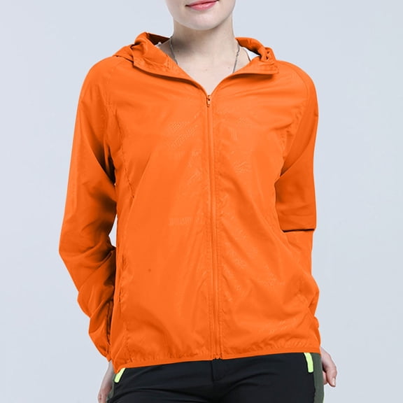 ZunFeo Windbreakers for Women Quick Dry Bicycle Sports Windproof Outdoor Zipper Sunscreen Lightweight Waterproof Jackets Orange Size S