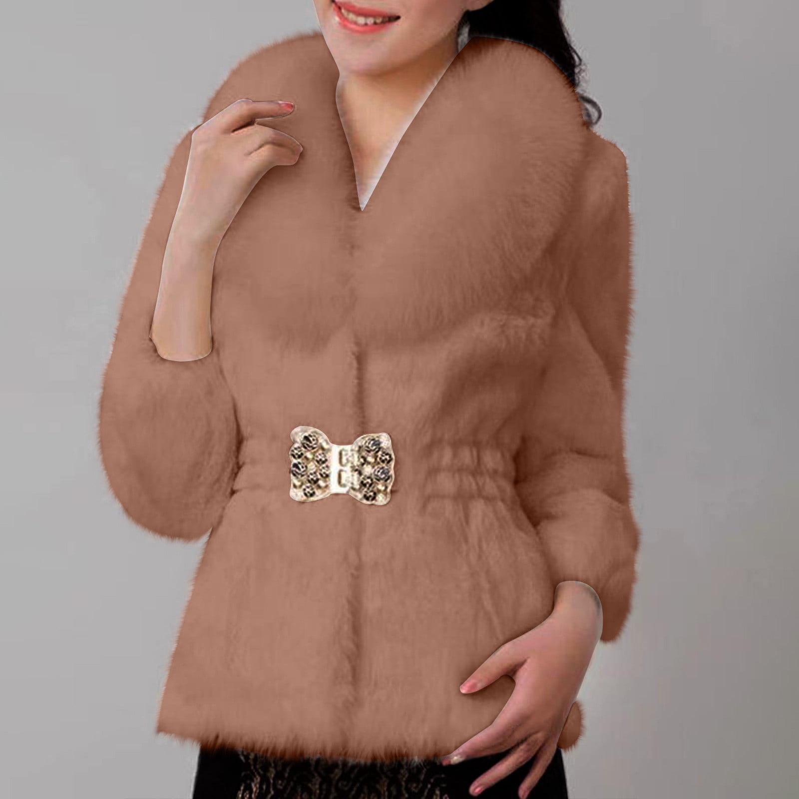 TAVIMART  -  Winter Warm Fluffy Faux Fur Short Coat Women Elegant Lapel Loose Casual Overcoat