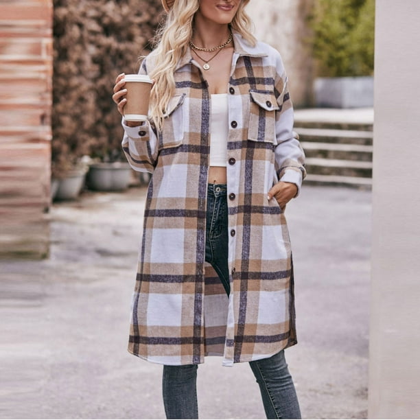 Casual Plaid Buttons Turndown Collar Outerwear Casual Plaid Buttons Turndown Collar Outerwear