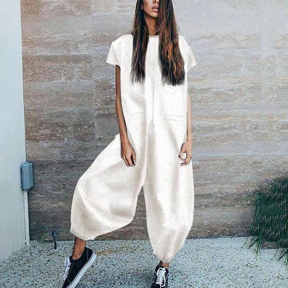 absuyy Women Jumpsuit Durable Comfortable Christmas Gift Retro Appear Thin Fashion Loose Jumpsuit White Trendy Jumpsuit Size XL