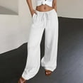 thumbnail image 1 of absuyy Women's Wide Leg Summer Pants Elastic High Waisted Boho Beach Pants Pleated Casual Trousers with Pockets White M, 1 of 8