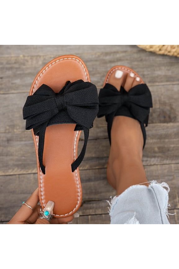Womens Black Bow Flip Flops Cloth Thong Sandals for Women Comfortable Slide Sandals Casual Everyday Wear,Size 7