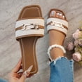 thumbnail image 1 of absuyy Womens Brown Slide Sandals Square Toe Comfortable Slides with Chain Detail Casual Slip On Everyday Shoes,Size 9.5, 1 of 9