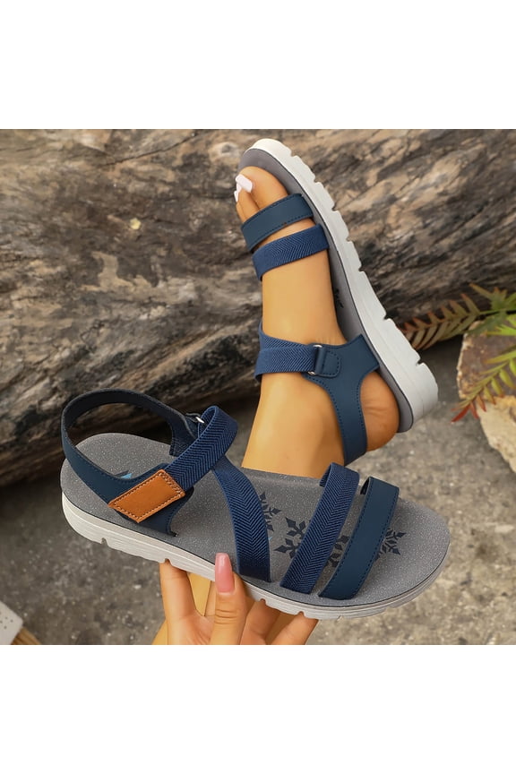 Womens Casual Sandals, Platform Slide with Adjustable Ankle Strap, Non-Slip Comfort Walking Sandals for Women, Chunky Sole, Blue,Size 8.5