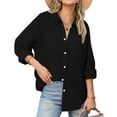 thumbnail image 1 of ZunFeo Womens Collared Shirts with Pocket Long Sleeve Blouse Tops Lapel Cotton Linen Black Button Down Shirts for Women Size 2XL, 1 of 9