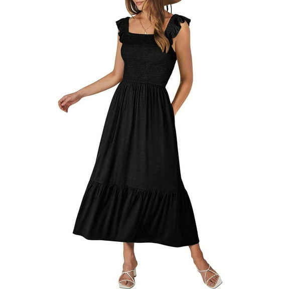 absuyy Womens Dresses Sleeveless Solid Square-Neck Summer Dresses for Women Black Sundress Size 2XL