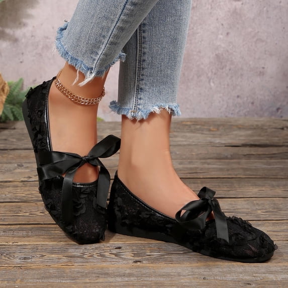 absuyy Womens Mesh Ballet Flats Breathable Comfort Bow Slip On Round Toe Black Wide Width Available,Size 9.5