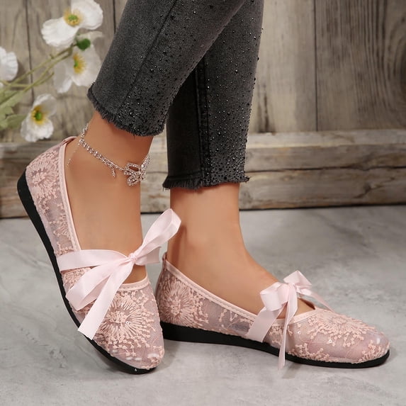 absuyy Womens Mesh Ballet Flats Breathable Comfortable Bow Slip On Round Toe Pink Wide Width Available,Size 9