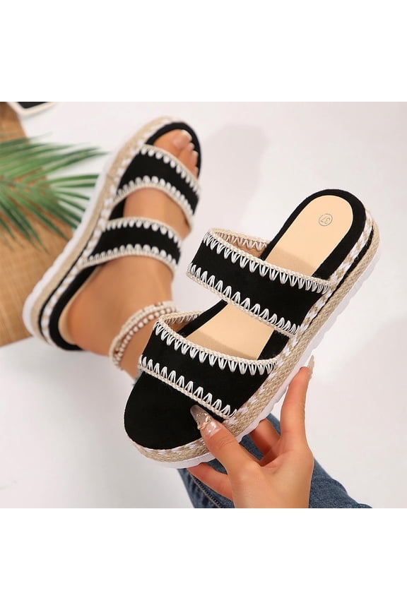 Womens Platform Espadrille Slide Sandals Open Toe Wide Strap Velvet Flatform Slides Black,Size 8.5
