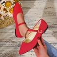 thumbnail image 1 of absuyy Womens Pointed Toe Mary Jane Flats Velvet Comfortable Cushioned Insole Adjustable Strap Dress Evening Work Shoes Red,Size 6, 1 of 7