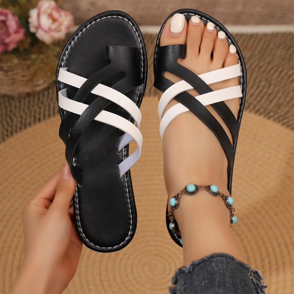 absuyy Womens Slide Sandals - Black, Comfortable Casual Open Toe Slip On Sandals with Crisscross Straps for Everyday Walking, Beach, Pool,Size 6