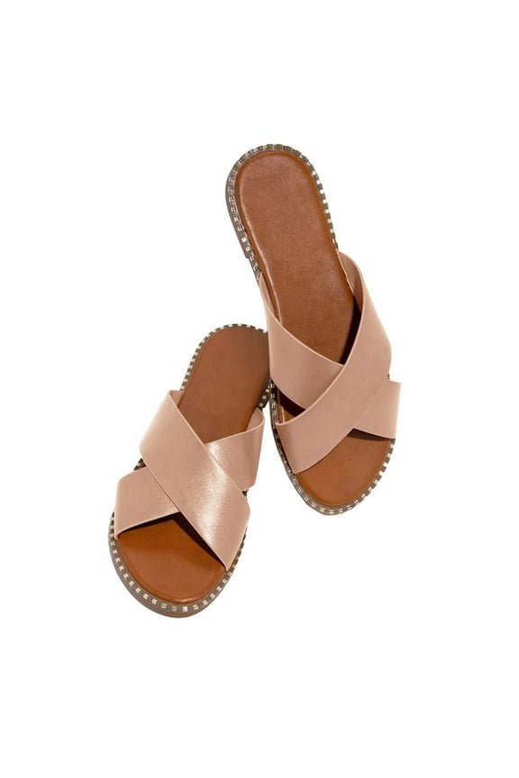 absuyy Womens Slide Sandals- New Style Casual Open Toe Summer Flat Slide Sandals #344 Beige-5.5