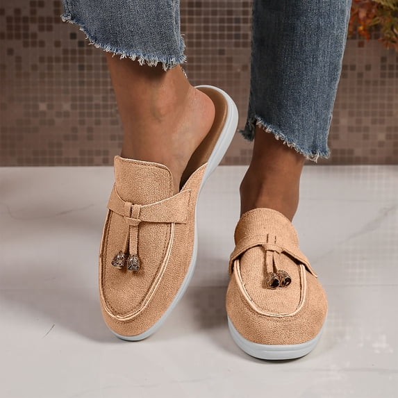 absuyy Womens Slip On Loafers Velvet Mules | Flat Comfort Casual Shoes Closed Toe | Easy On Off Driving Shoes in Brown,Size 8.5