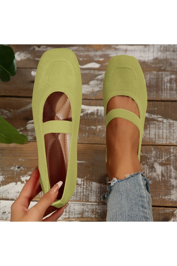 Womens Square Toe Mary Jane Flats Green Mesh Breathable Sock Sneakers Slip On Walking Shoes Comfortable Lightweight Foldable Casual Flats,Size 6