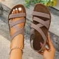 thumbnail image 1 of absuyy Womens Strappy Sandals with Chunky Sole & Adjustable Ankle Strap | Comfortable Casual Walking & Everyday Flat Sandals, Non-Slip in Khaki,Size 9, 1 of 9