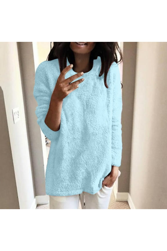 Womens Sweaters Pullover Crewneck Casual Loose Long Sleeve Fashion Sweater for Women tops Sky Blue Size 3XL