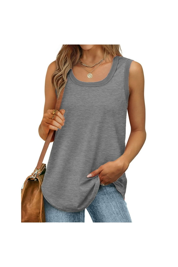 absuyy Womens Tank Tops Loose Fit Cotton Summer Casual Crewneck Sleeveless Shirts Gray Size 2XL