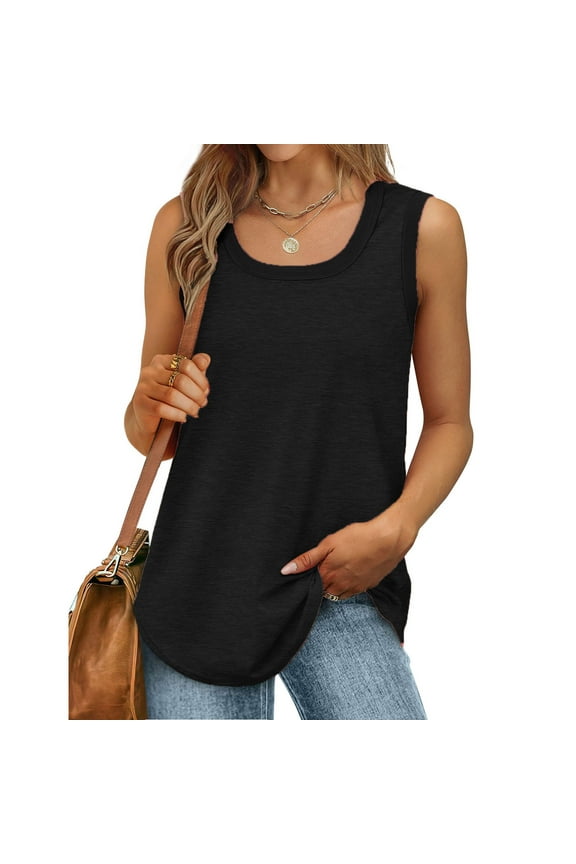 absuyy Womens Tank Tops Loose Fit Crewneck Casual Summer Cotton Sleeveless Shirts Black Size S