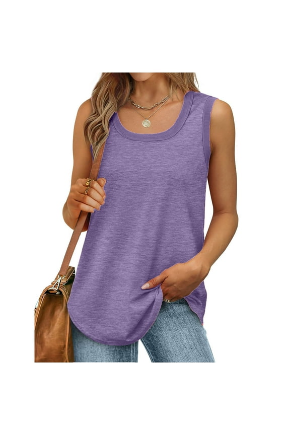 absuyy Womens Tank Tops Loose Fit Crewneck Cotton Summer Casual Sleeveless Shirts Purple Size S